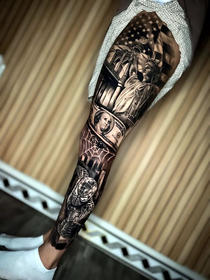 Realistic sleeve tattoo by Deyvid