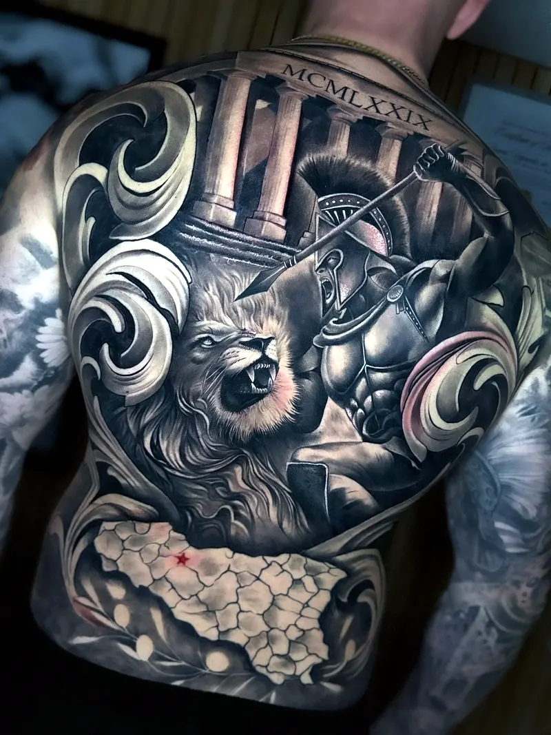 Full back realistic tattoo by Deyvid
