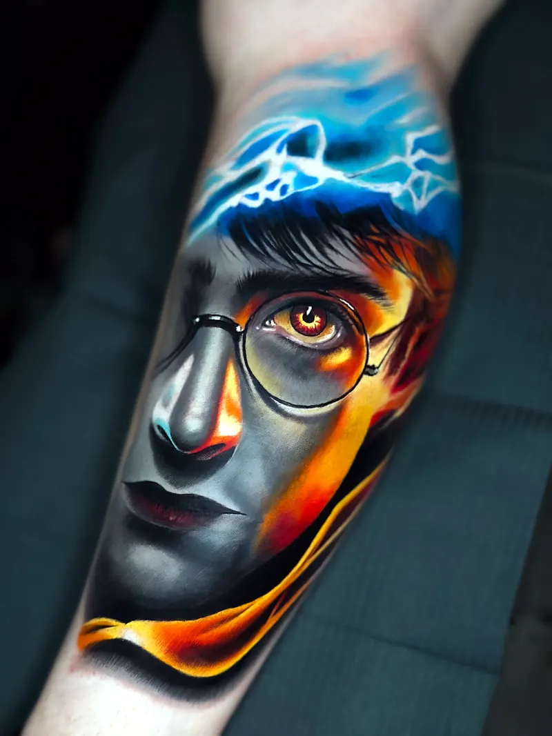Color portrait forearm tattoo by Deyvid